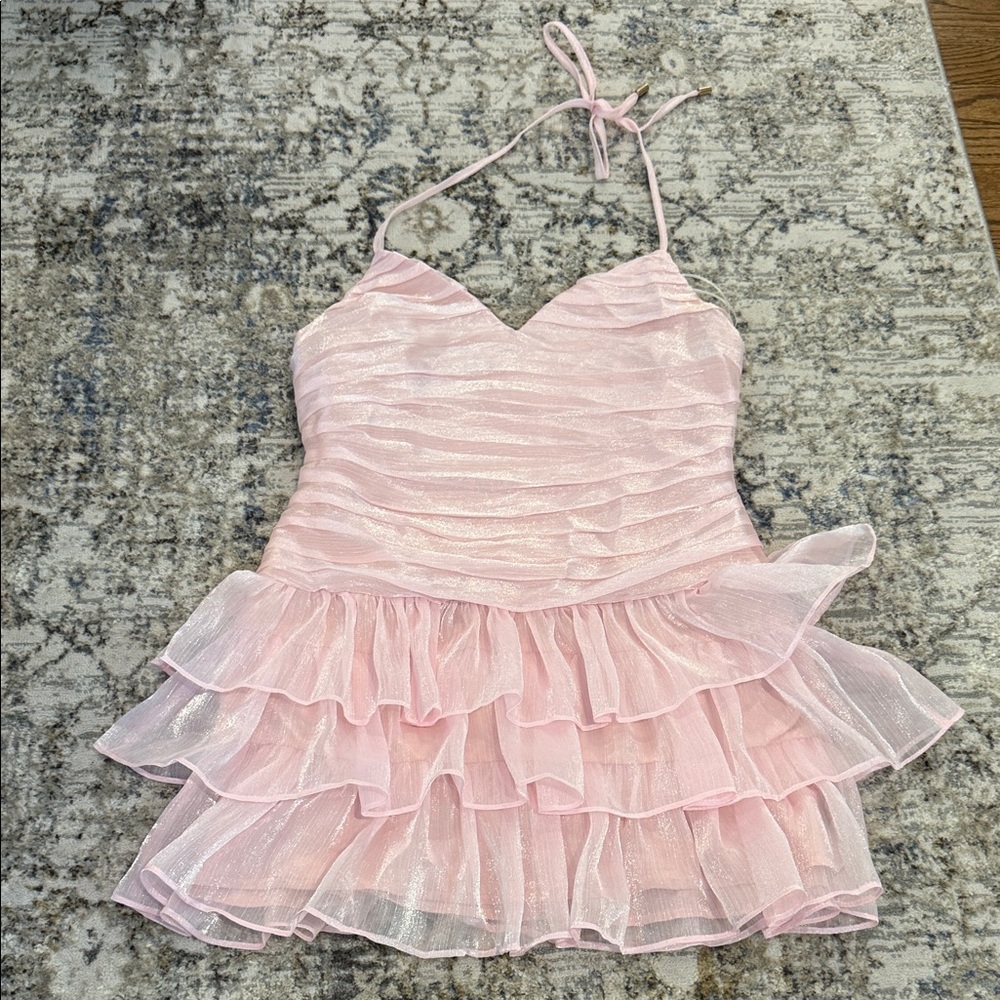 Hello Molly Pink Ruffled Bottom Halter Dress